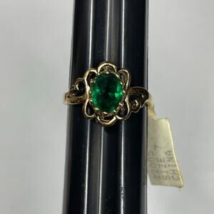 Seta Gold Electro Plate Faux Emerald Green Stone NOS Size 7